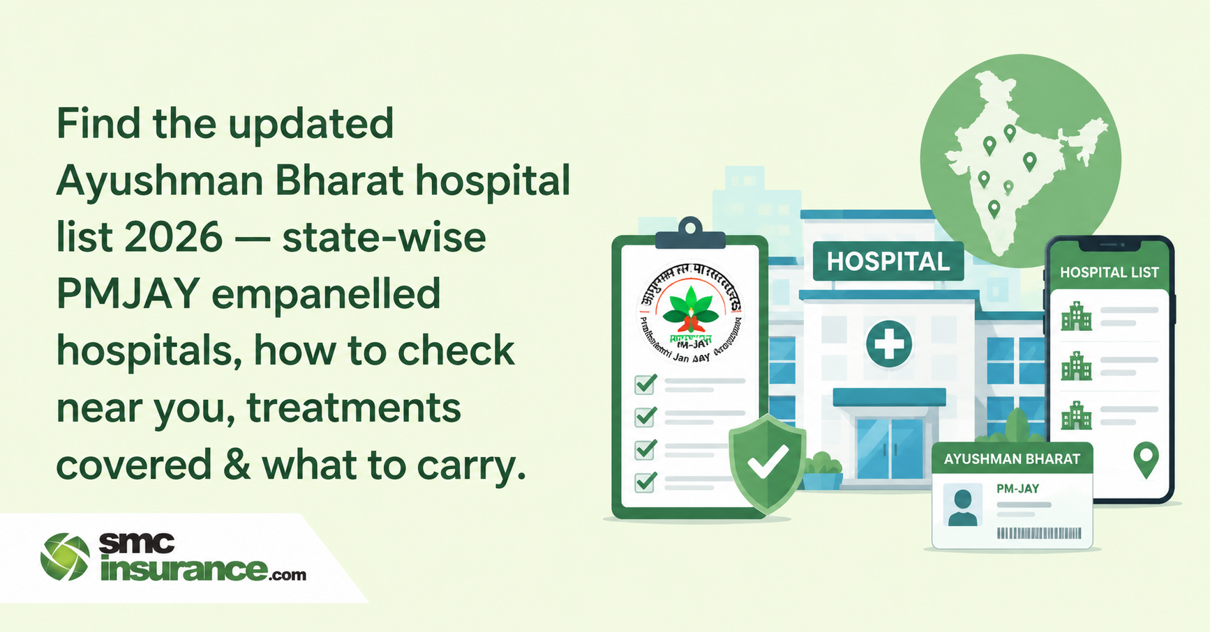 Find the updated Ayushman Bharat hospital list 2026 — state-wise PMJAY empanelled hospitals, how to check near you, treatments covered & what to carry.